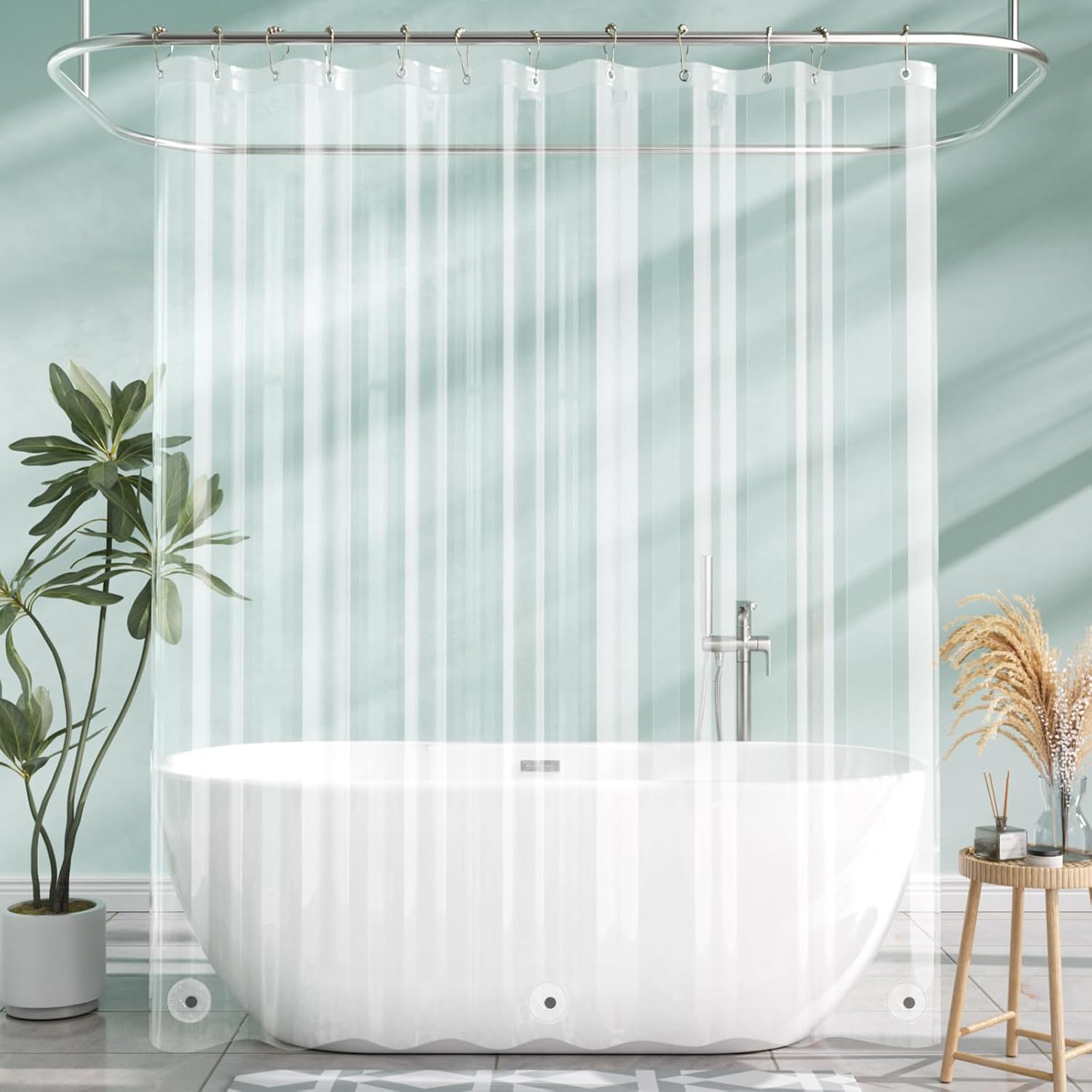 Clear AmazerBath Extra Long Shower Curtain Liner, Clear Shower Curtain Liners 96 Length, 72x96 Plastic Shower Curtain Liner, Cute PEVA Tall Shower Liner, Bathroom Shower Curtain Liners with 3 Magnets